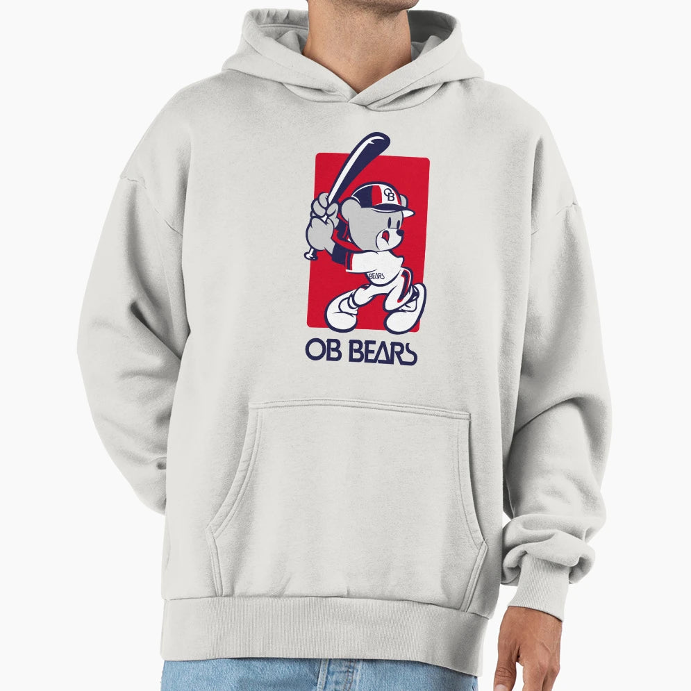 90S Batting Ob Bear Hoodie - Novelty Apparel for Adults - T-Shirt, Sweatshirt, Hoodie