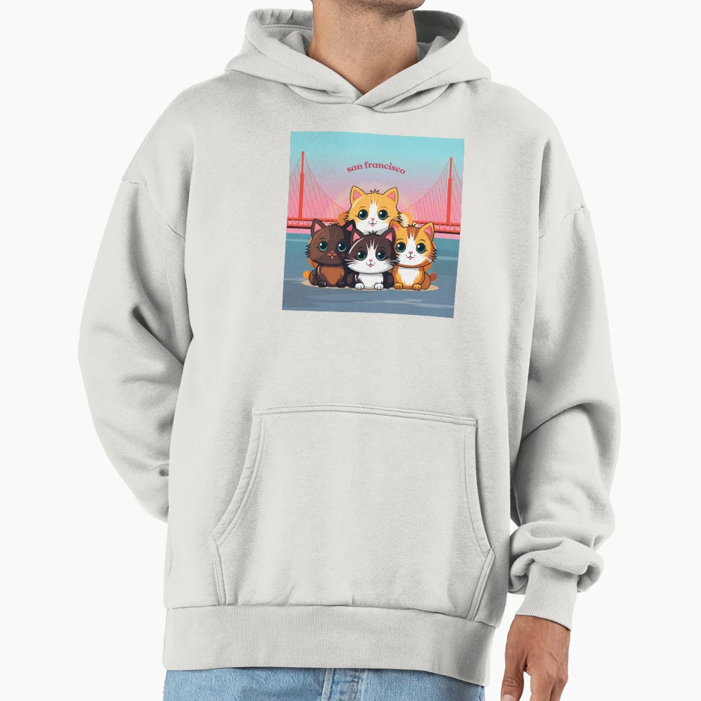 San Francisco Cats Bridge Hoodie - Graphic Print Unisex - T-Shirt, Sweatshirt, Hoodie