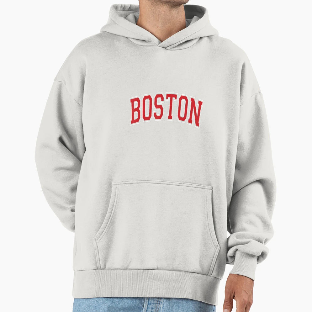Boston Varsity Red Text Hoodie - Trendy Graphic Men Women - T-Shirt, Sweatshirt, Hoodie