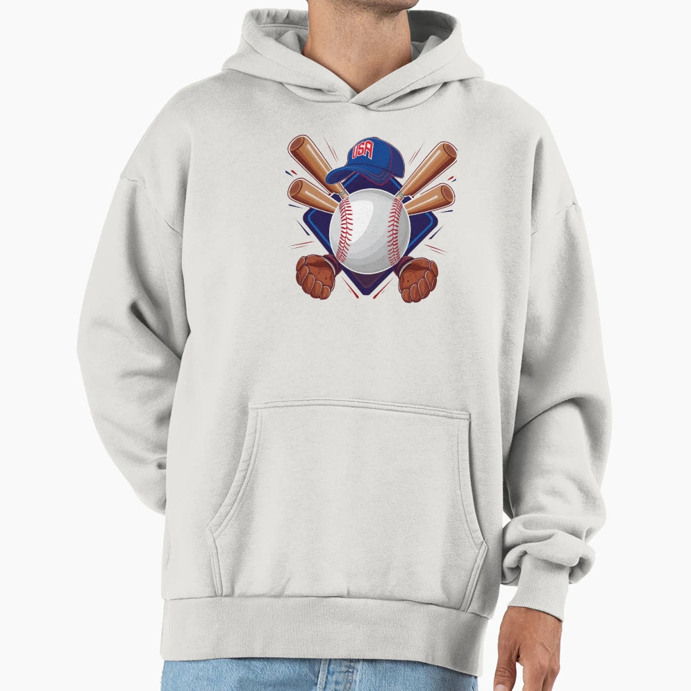Usa Baseball Dream Team Bats Mitts And Hoodie - Novelty Apparel Men Women - T-Shirt, Sweatshirt, Hoodie