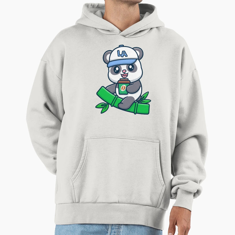 Cartoon Panda Drinking Coffee Hoodie - Unique Graphic Men Women - T-Shirt, Sweatshirt, Hoodie