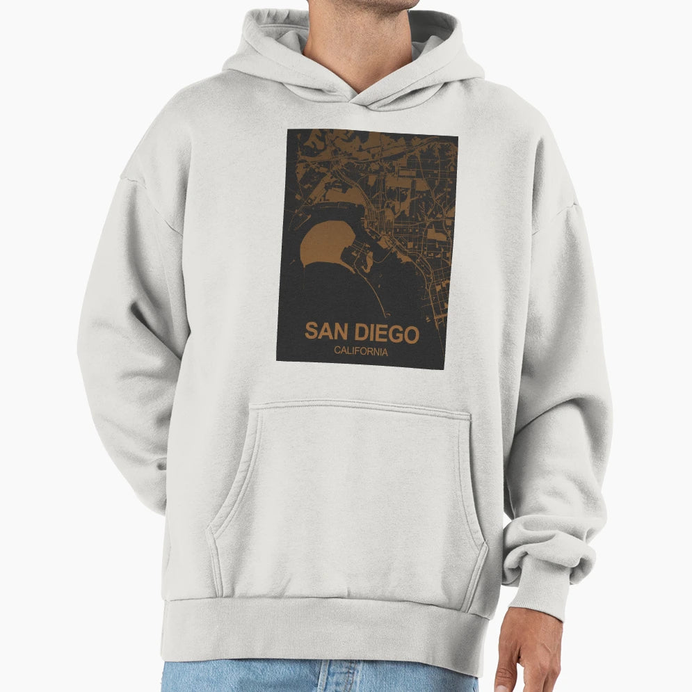 San Diego Map Art Coffee Color Hoodie - Graphic Print for Adults - T-Shirt, Sweatshirt, Hoodie