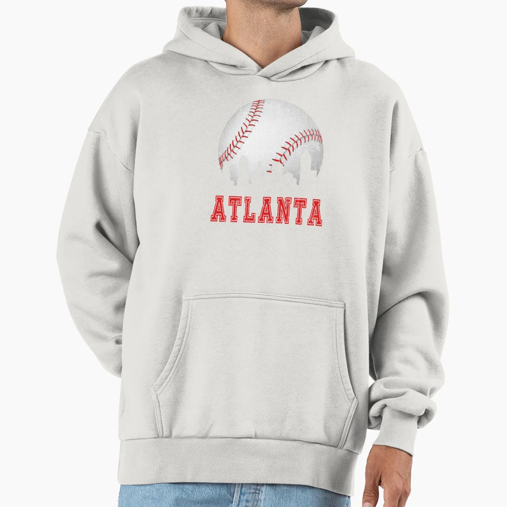 Atlanta Baseball Skyline Hoodie - Fun Novelty Design Men Women - T-Shirt, Sweatshirt, Hoodie