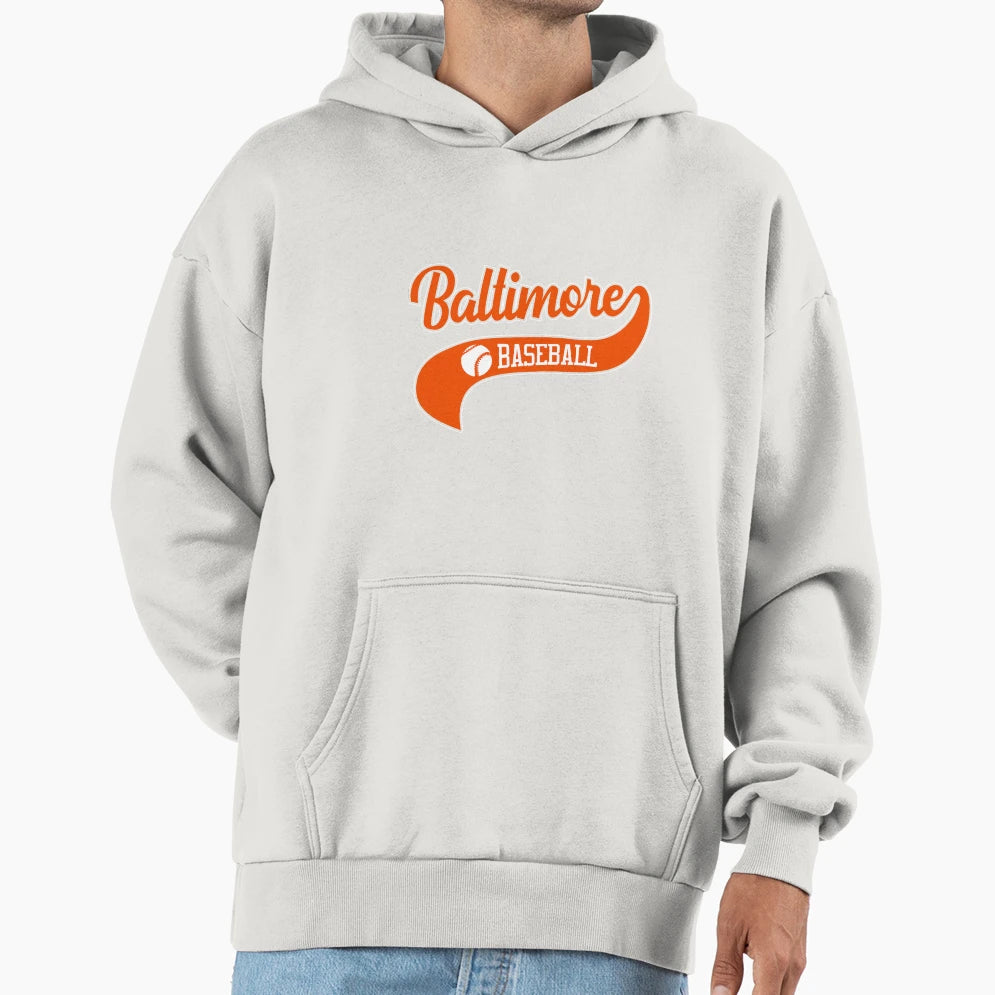 Baltimore Baseball Swoosh Hoodie - Minimalist Print Men Women - T-Shirt, Sweatshirt, Hoodie