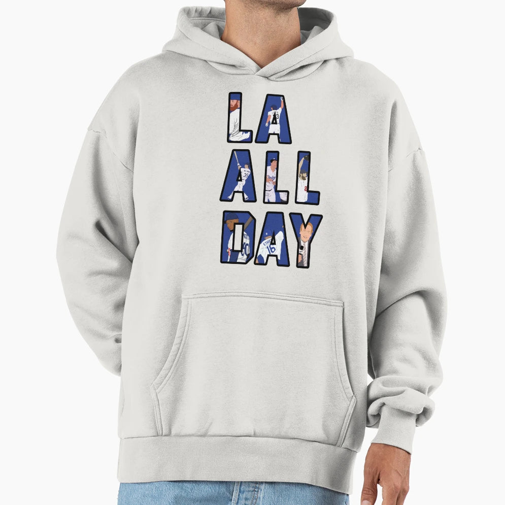 La All Day Los Angeles Baseball Hoodie - Trendy Graphic Men Women - T-Shirt, Sweatshirt, Hoodie