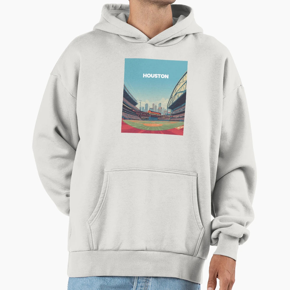 Houston Dusk Ballpark Modern Minimalist Hoodie - Unique Graphic Men Women - T-Shirt, Sweatshirt, Hoodie