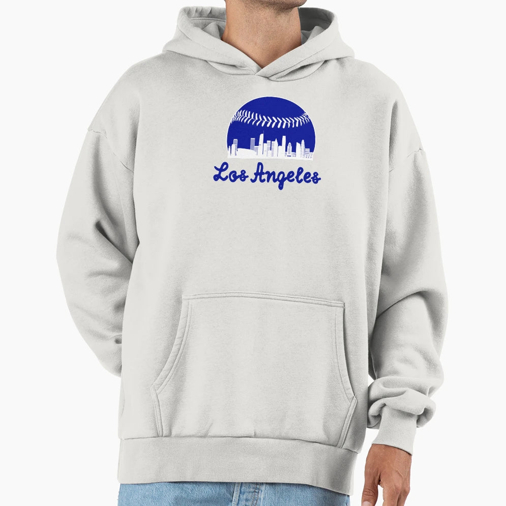 Blue Baseball Los Angeles Skyline Hoodie - Minimalist Print for Adults - T-Shirt, Sweatshirt, Hoodie