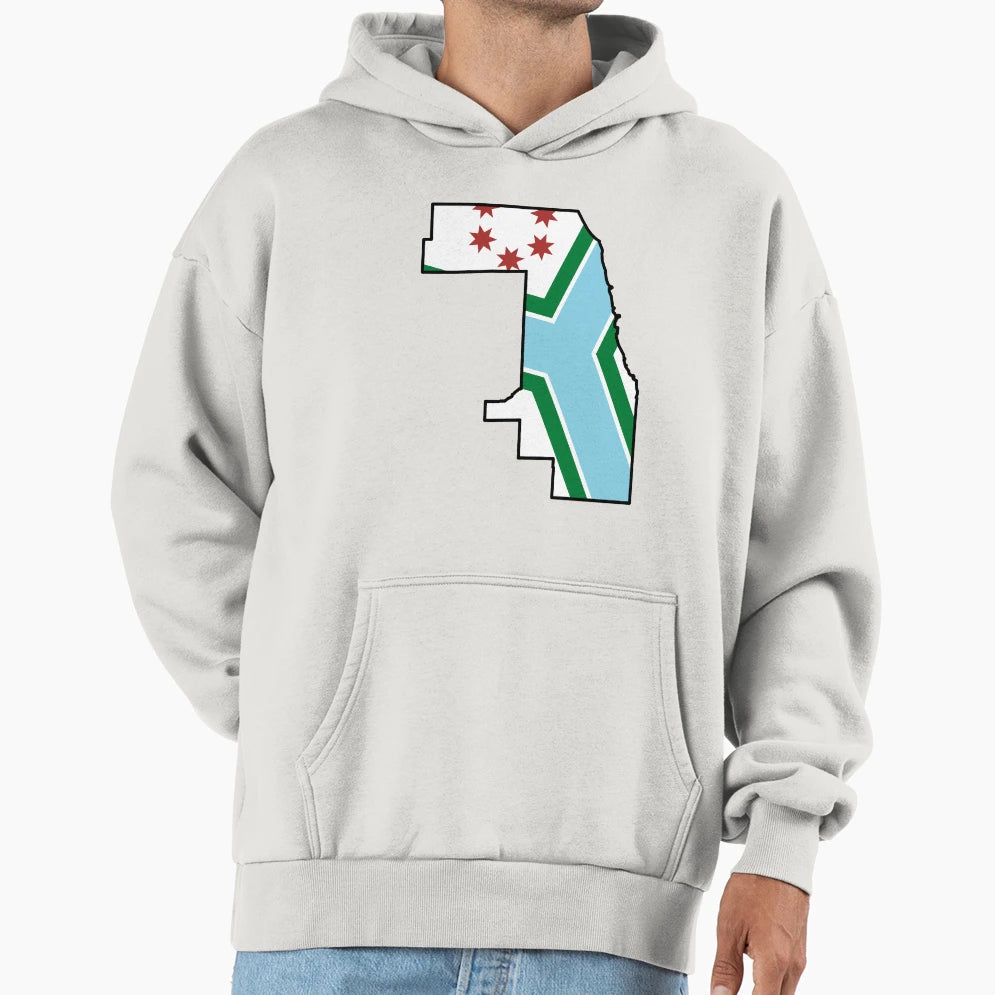 Cook County Flag Map Hoodie - Trendy Graphic for Adults - T-Shirt, Sweatshirt, Hoodie