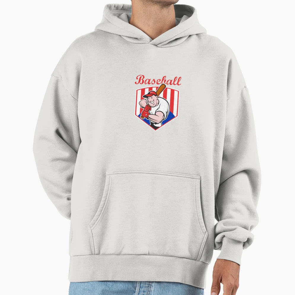 Baseball Player Batting Diamond Cartoon Hoodie - Minimalist Print Men Women - T-Shirt, Sweatshirt, Hoodie