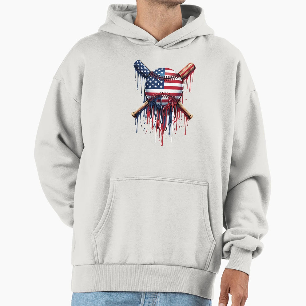 American Flag Baseball Patriot Fan Hoodie - Casual Everyday Wear Unisex - T-Shirt, Sweatshirt, Hoodie