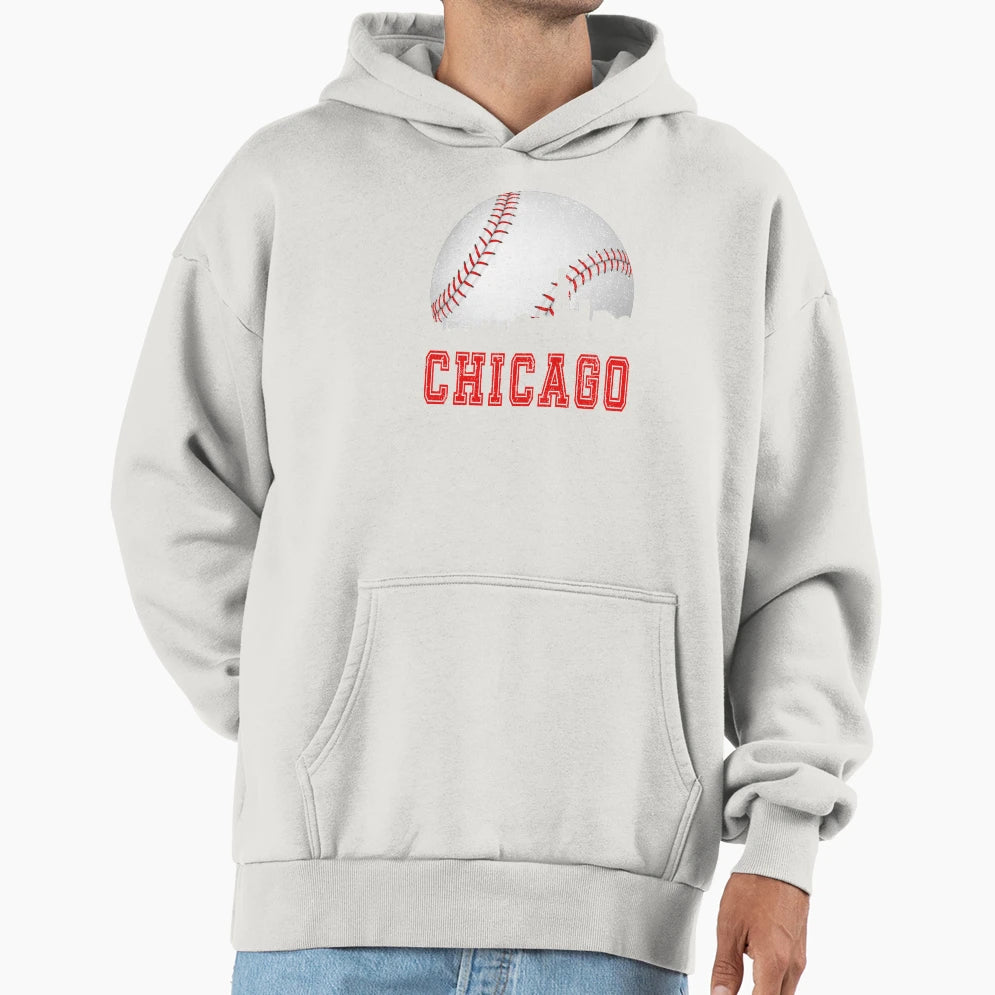 Chicago Baseball Skyline Hoodie - Streetwear Style for Adults - T-Shirt, Sweatshirt, Hoodie