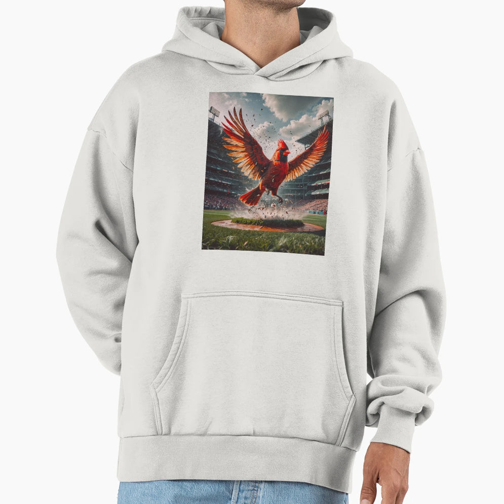 Crimson Power Cardinal Explosion Hoodie - Fun Novelty Design for Adults - T-Shirt, Sweatshirt, Hoodie