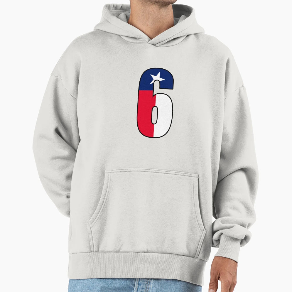 Number 6 Texas Flag Hoodie - Graphic Print for Adults - T-Shirt, Sweatshirt, Hoodie