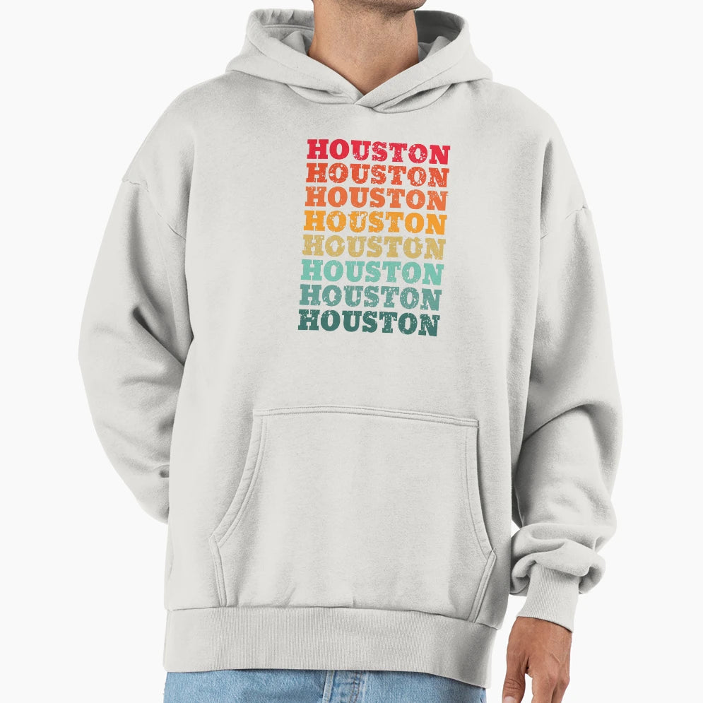 Houston Repeated Sunset Colors Distressed Hoodie - Graphic Print Men Women - T-Shirt, Sweatshirt, Hoodie