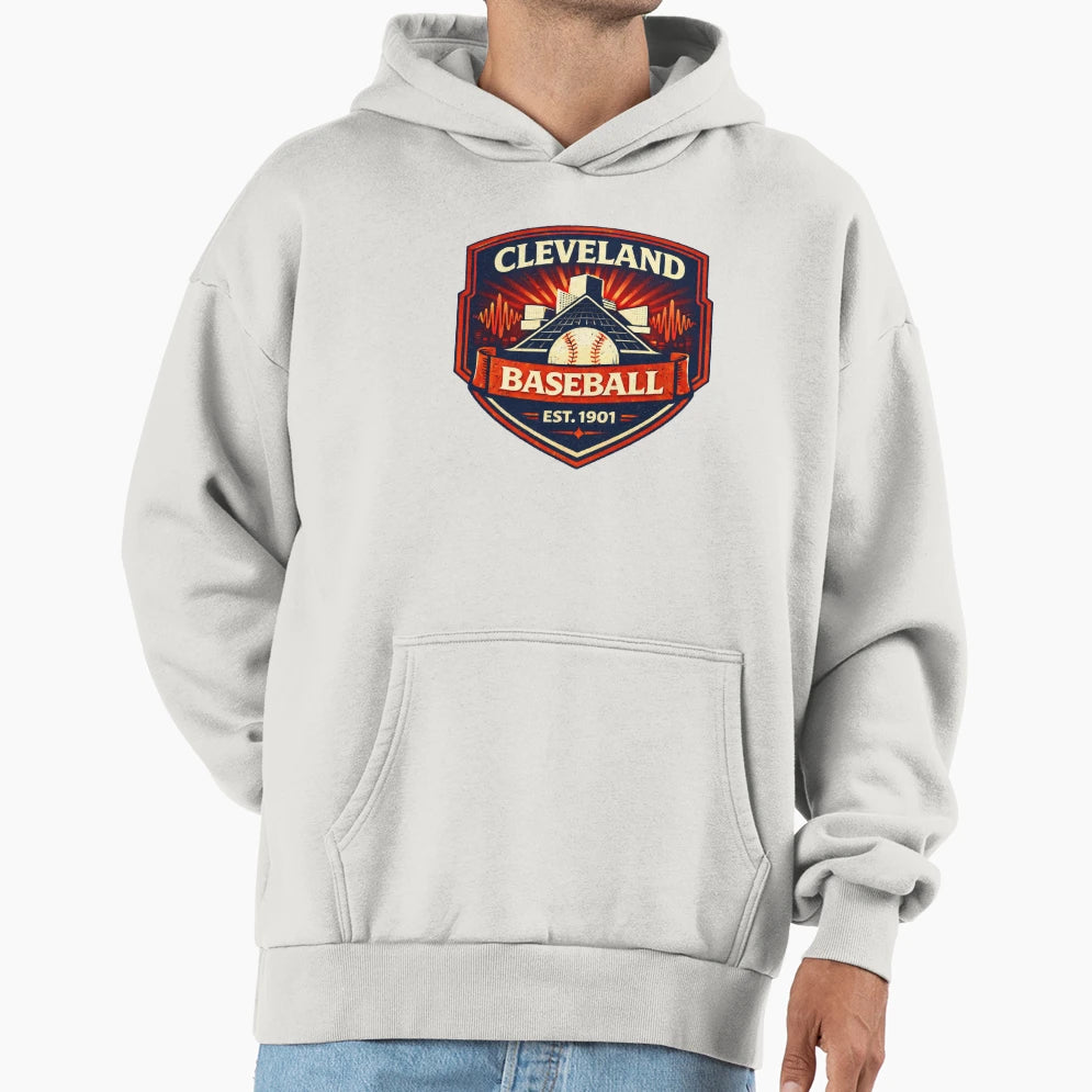 Cleveland Baseball Rock And Roll Wave Hoodie - Minimalist Print for Adults - T-Shirt, Sweatshirt, Hoodie