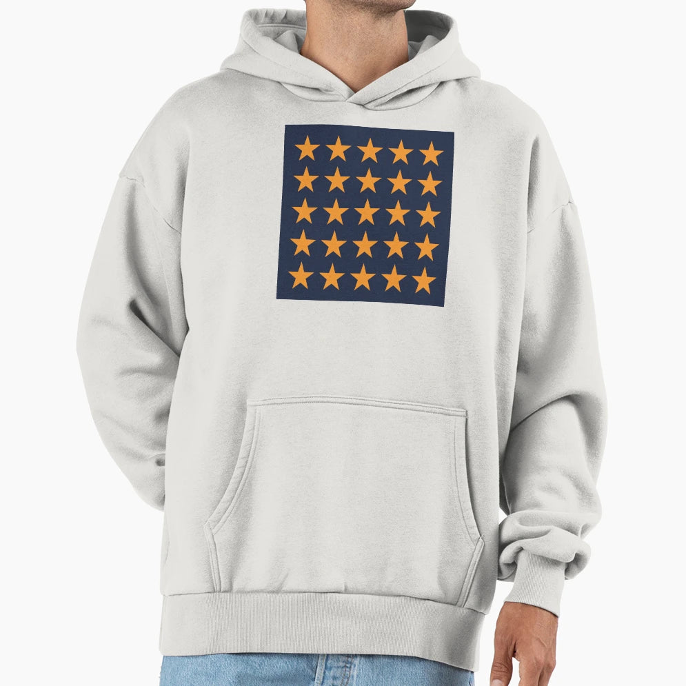 Medium Orange And Navy Blue Stars Hoodie - Casual Everyday Wear Unisex - T-Shirt, Sweatshirt, Hoodie