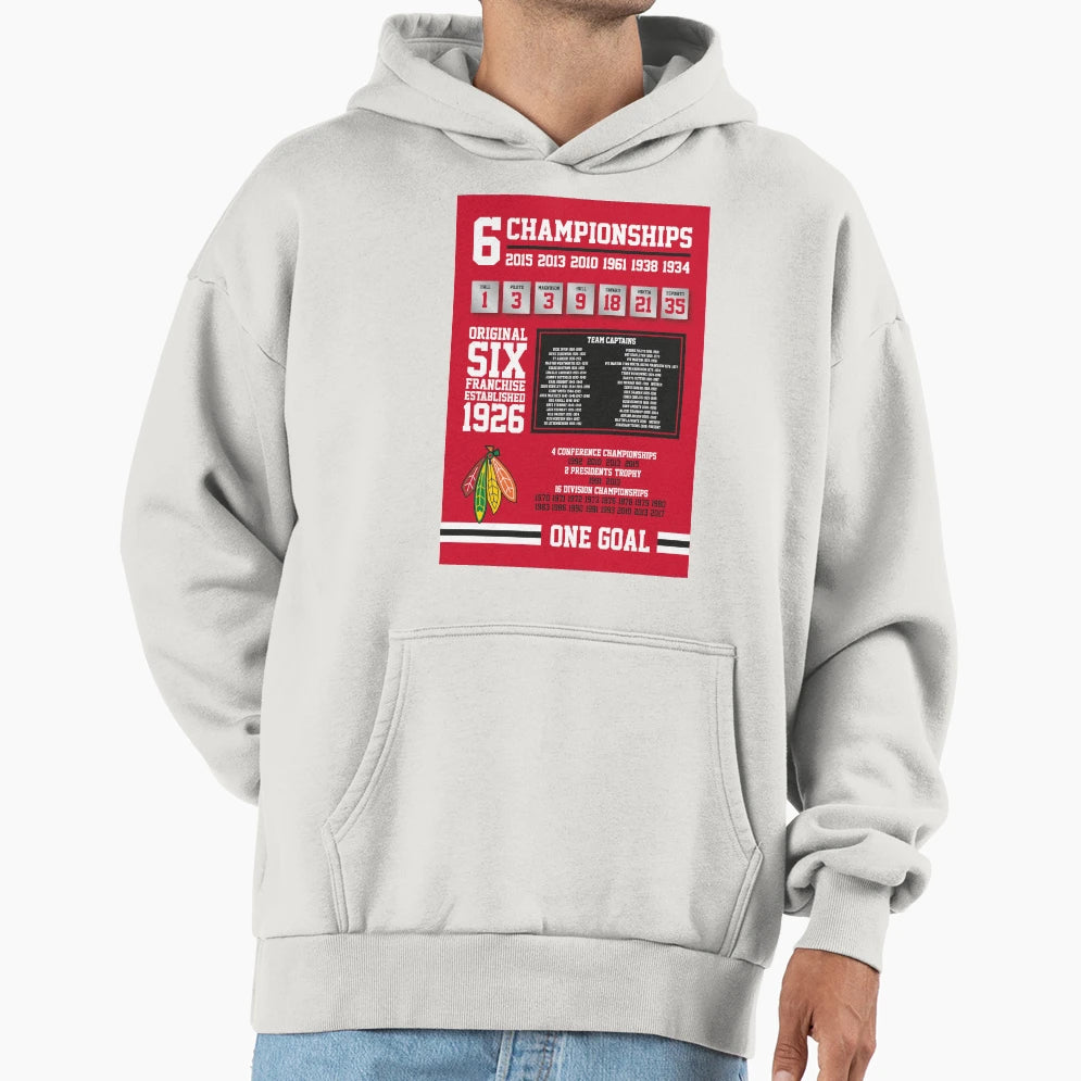 Chicago Blackhawks Inspired Original 6 Hoodie - Fun Novelty Design Unisex - T-Shirt, Sweatshirt, Hoodie