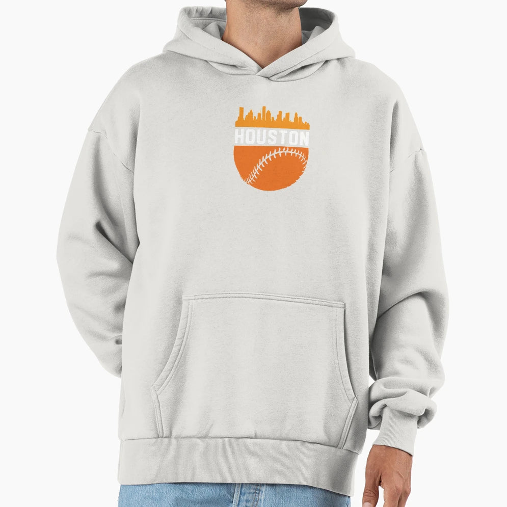 Downtown Houston Texas Skyline Baseball Hoodie - Unique Graphic Men Women - T-Shirt, Sweatshirt, Hoodie