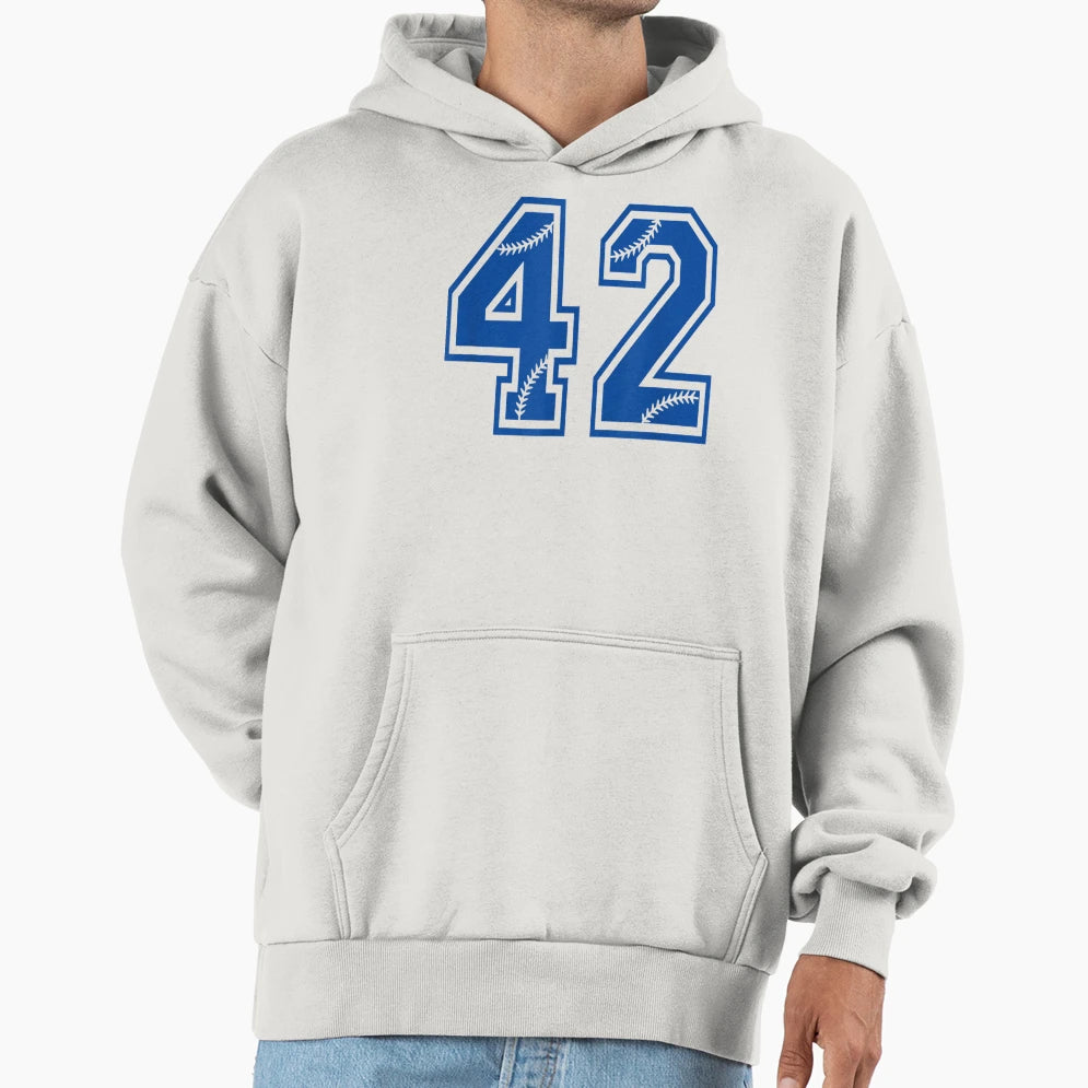 Baseball Number 42 Blue Sports Player Hoodie - Custom Art Print Unisex - T-Shirt, Sweatshirt, Hoodie