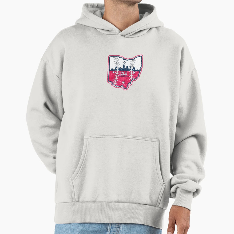 Cleveland Skyline Baseball Red White Hoodie - Fun Novelty Design Unisex - T-Shirt, Sweatshirt, Hoodie