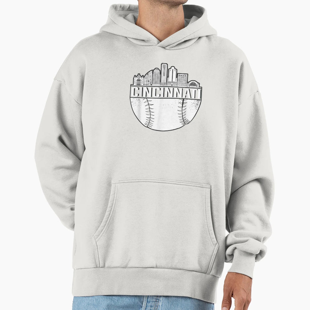 Cincinnati Baseball Distressed Hoodie - Casual Everyday Wear Men Women - T-Shirt, Sweatshirt, Hoodie