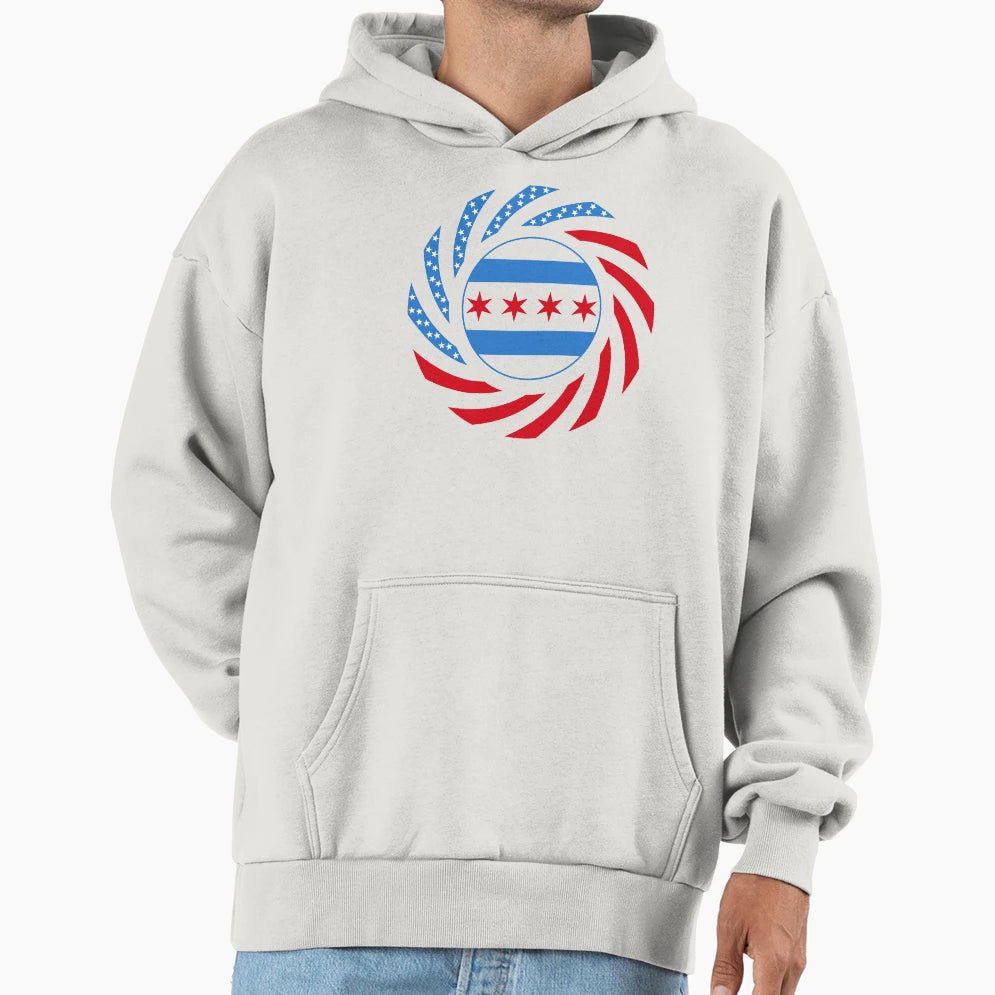 Chicago Murican Patriot Flag Series Hoodie - Aesthetic Graphic Unisex - T-Shirt, Sweatshirt, Hoodie
