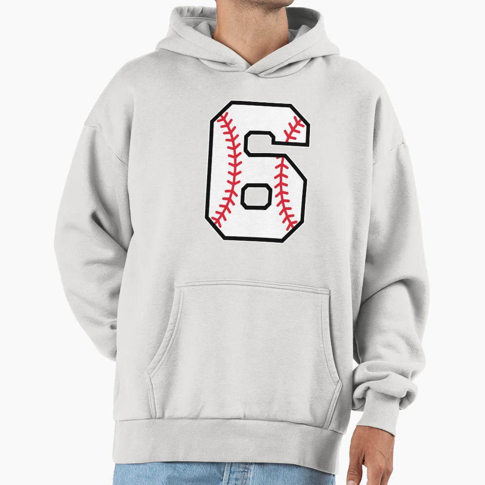 Baseball Number 6 Hoodie - Custom Art Print for Adults - T-Shirt, Sweatshirt, Hoodie