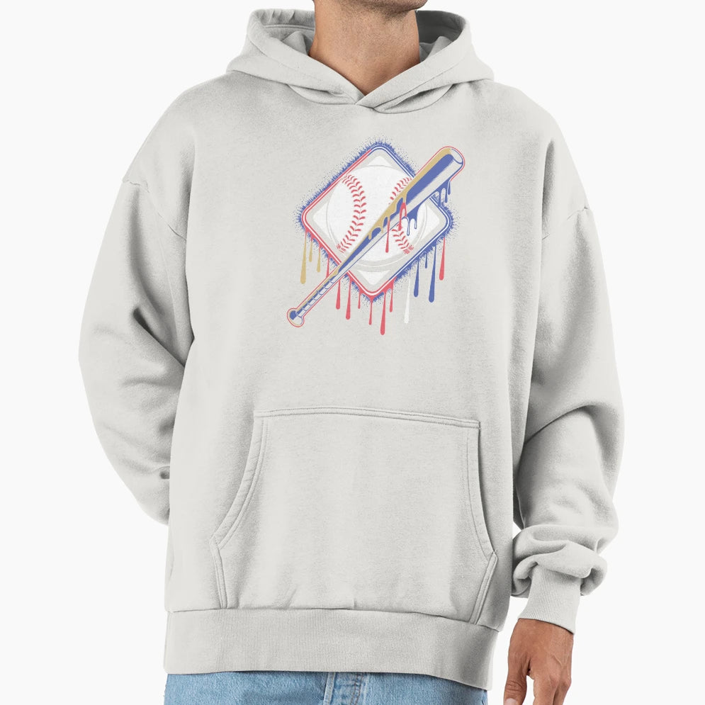 Baseball Home Plate Drip Colorful Hoodie - Trendy Graphic for Adults - T-Shirt, Sweatshirt, Hoodie