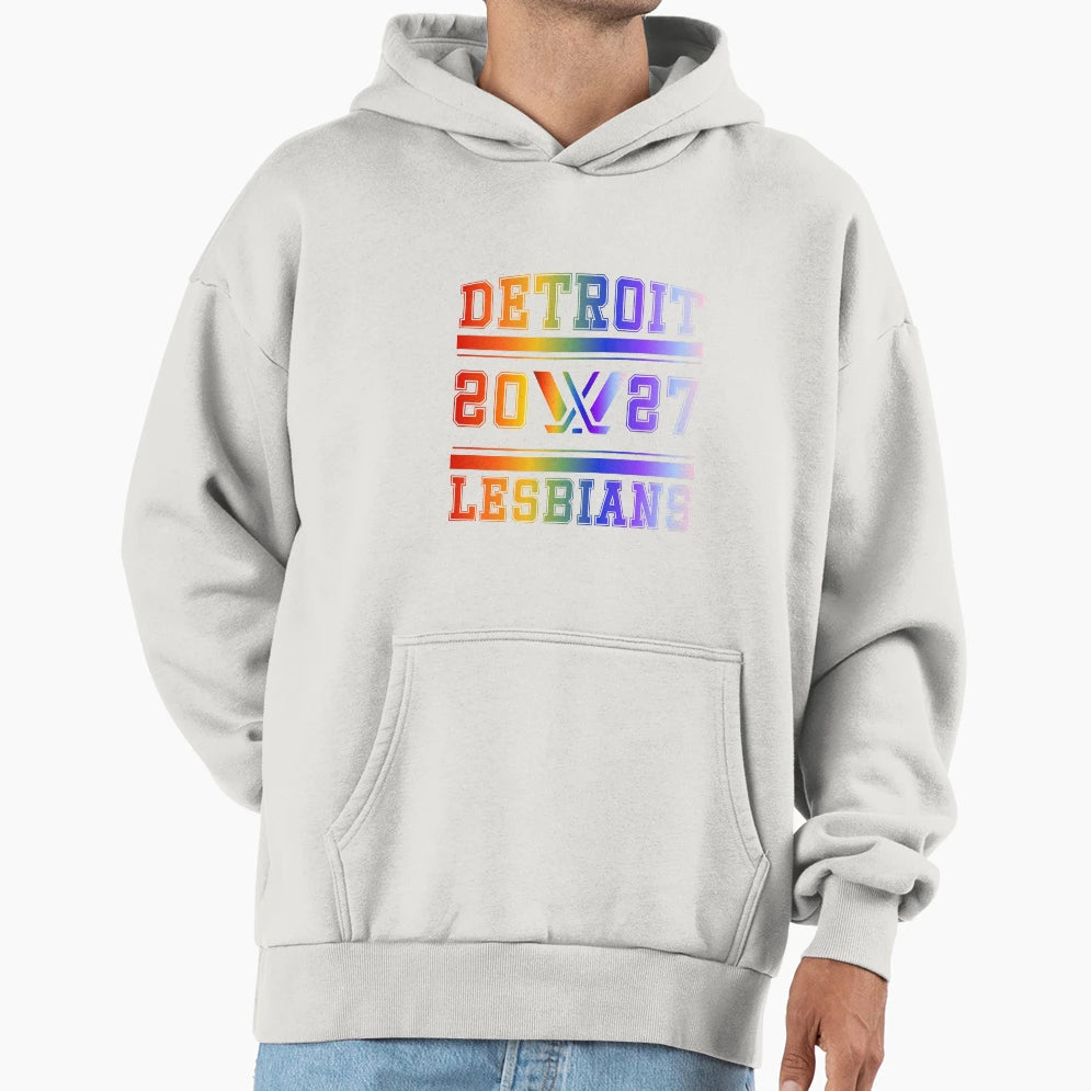 Detroit Lesbians Rainbow Pwhl Logo Hoodie - Streetwear Style Unisex - T-Shirt, Sweatshirt, Hoodie