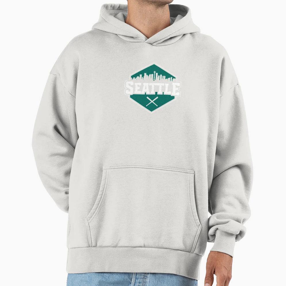Seattle Baseball Modern City Skyline Logo Hoodie - Unique Graphic Unisex - T-Shirt, Sweatshirt, Hoodie