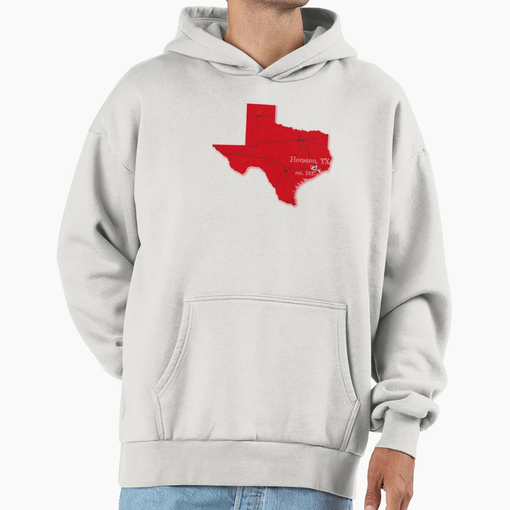 Houston Tx Red Hoodie - Aesthetic Graphic for Adults - T-Shirt, Sweatshirt, Hoodie