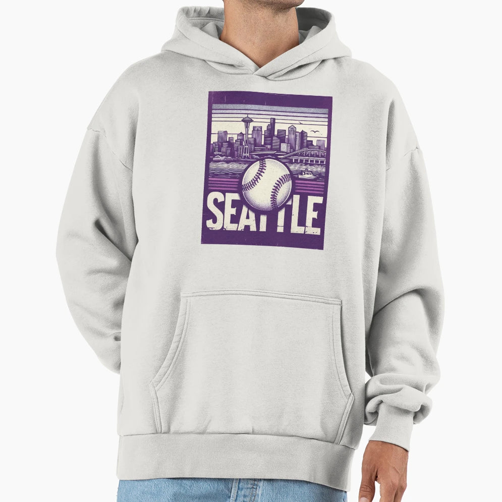 Cityscape Seattle Baseball Hoodie - Unique Graphic Men Women - T-Shirt, Sweatshirt, Hoodie