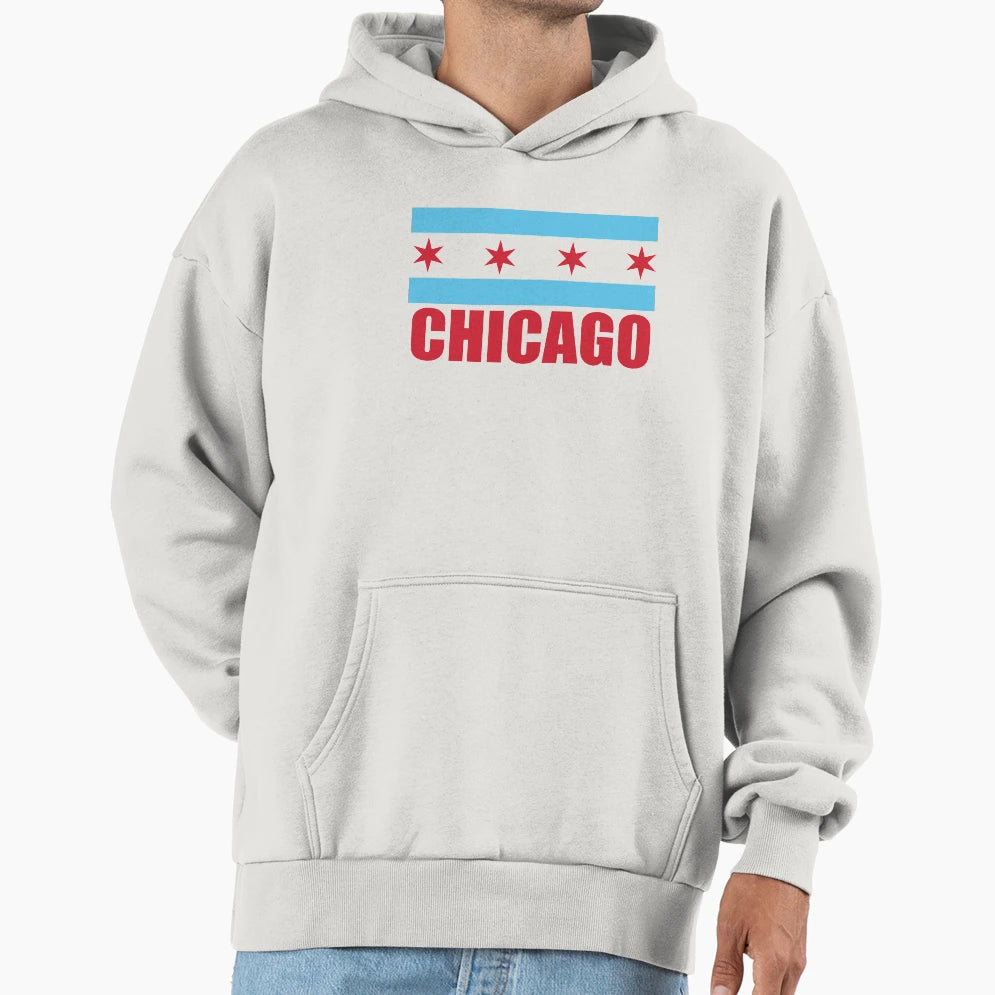Chicago Flag Hoodie - Aesthetic Graphic for Adults - T-Shirt, Sweatshirt, Hoodie