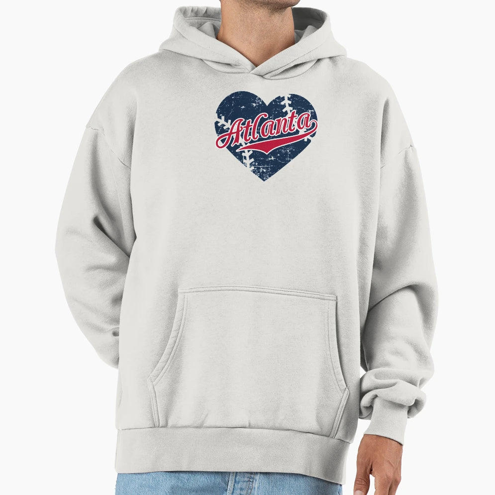 I Love Atlanta Georgia Baseball Heart Hoodie - Fun Novelty Design Men Women - T-Shirt, Sweatshirt, Hoodie