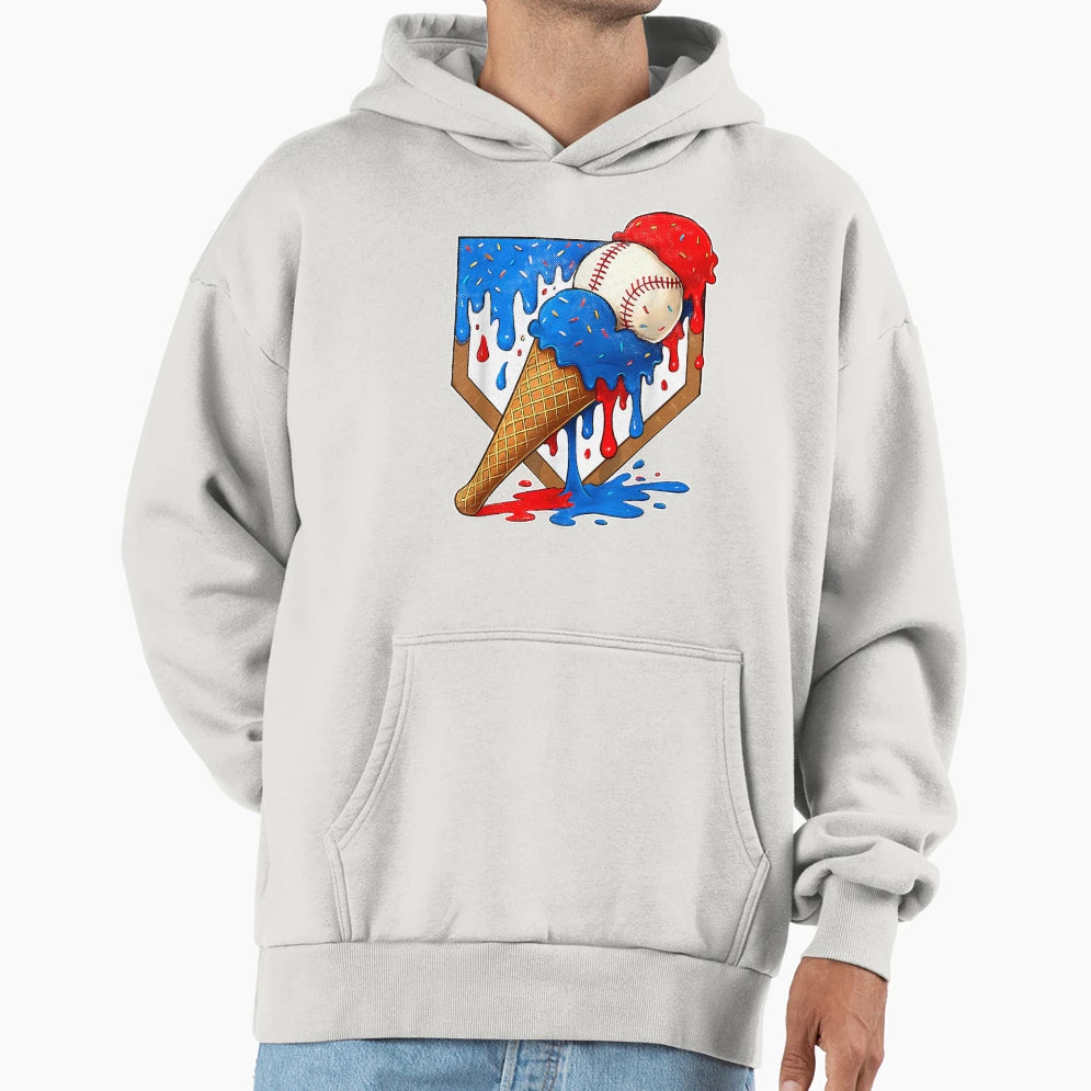 Melting Ice Cream Baseball Home Plate Hoodie - Custom Art Print for Adults - T-Shirt, Sweatshirt, Hoodie