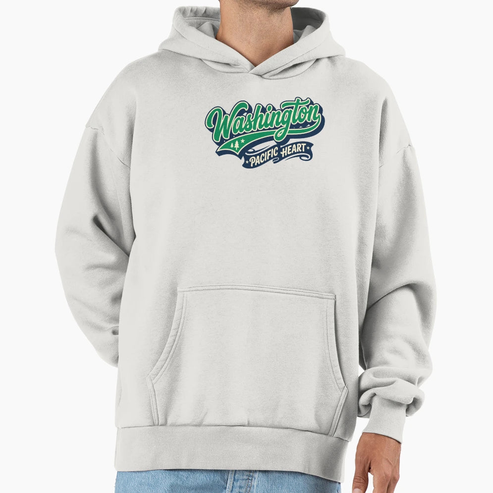 Washington State Pacific Heart Script Pnw Hoodie - Minimalist Print Unisex - T-Shirt, Sweatshirt, Hoodie