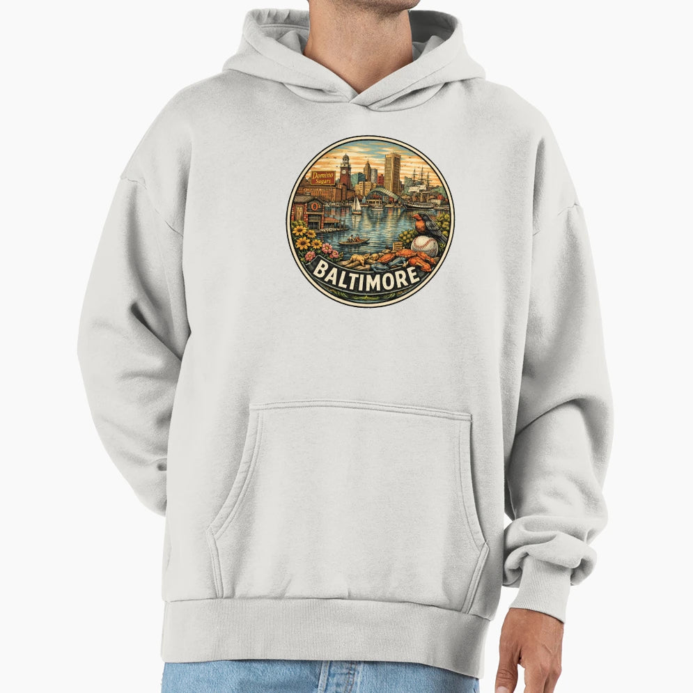 Baltimore Travel Badge Hoodie - Fun Novelty Design Unisex - T-Shirt, Sweatshirt, Hoodie
