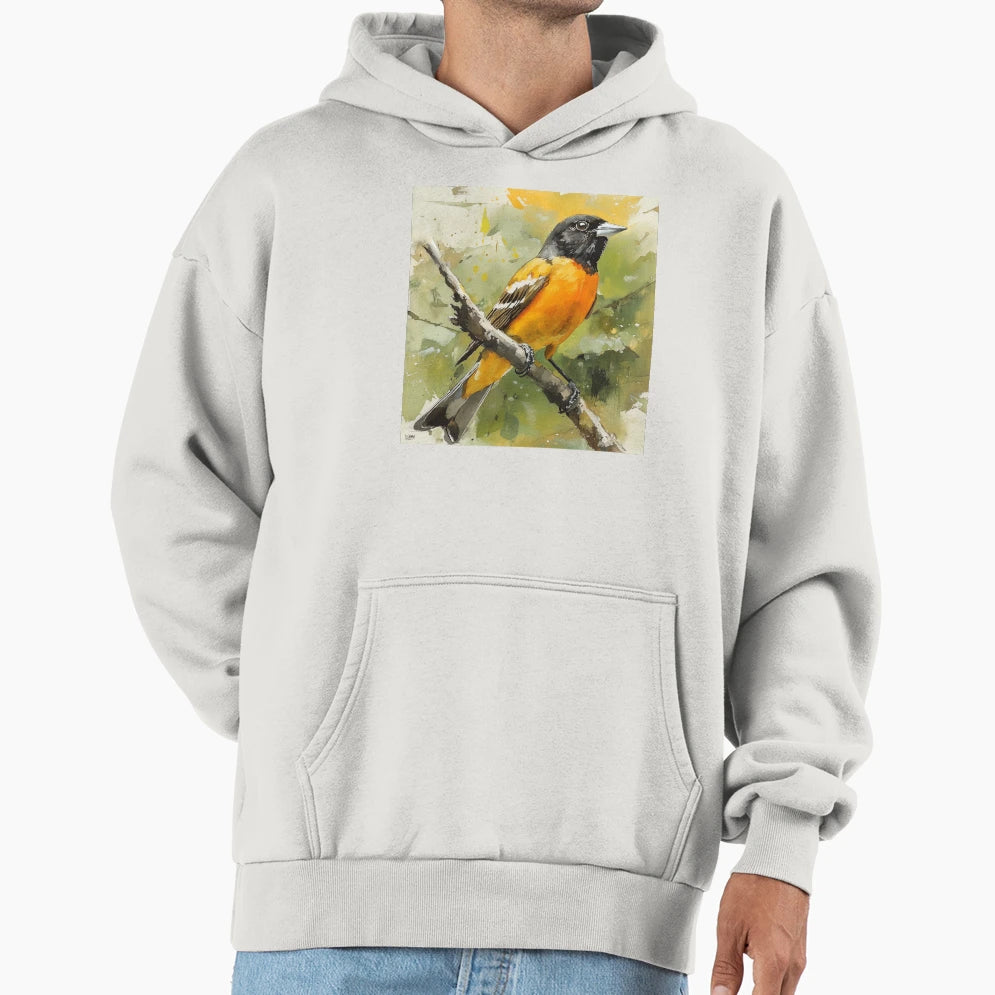 Male Baltimore Oriole Hoodie - Graphic Print for Adults - T-Shirt, Sweatshirt, Hoodie
