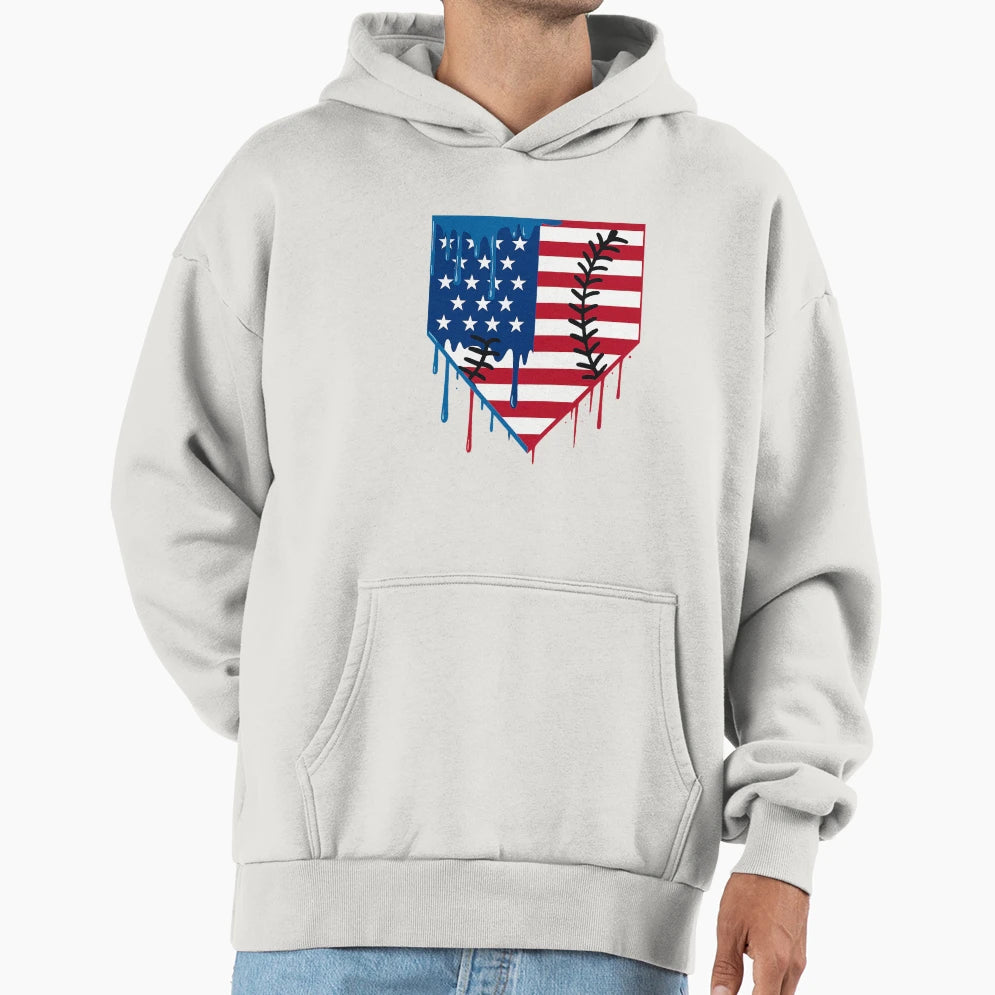 Baseball Drip Ice Cream Patriotic Hoodie - Minimalist Print Men Women - T-Shirt, Sweatshirt, Hoodie