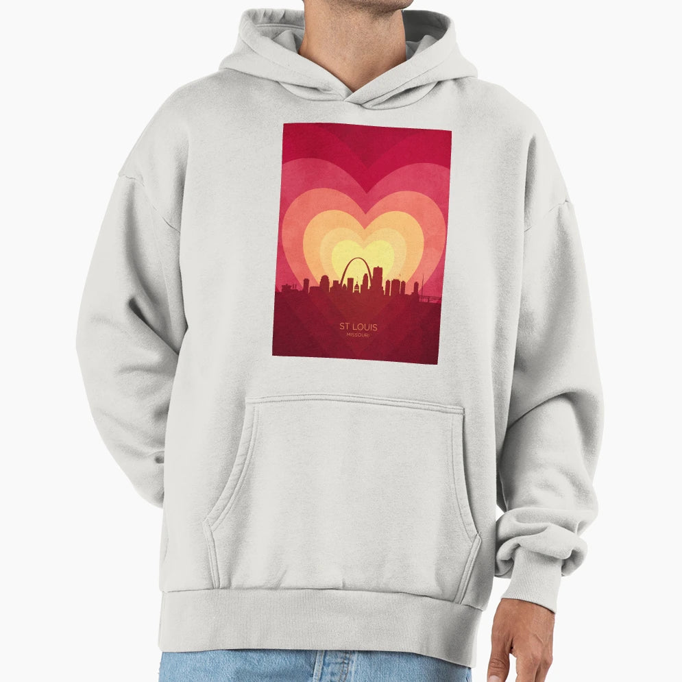 St Louis Missouri Skyline Hearts Red Hoodie - Graphic Print for Adults - T-Shirt, Sweatshirt, Hoodie