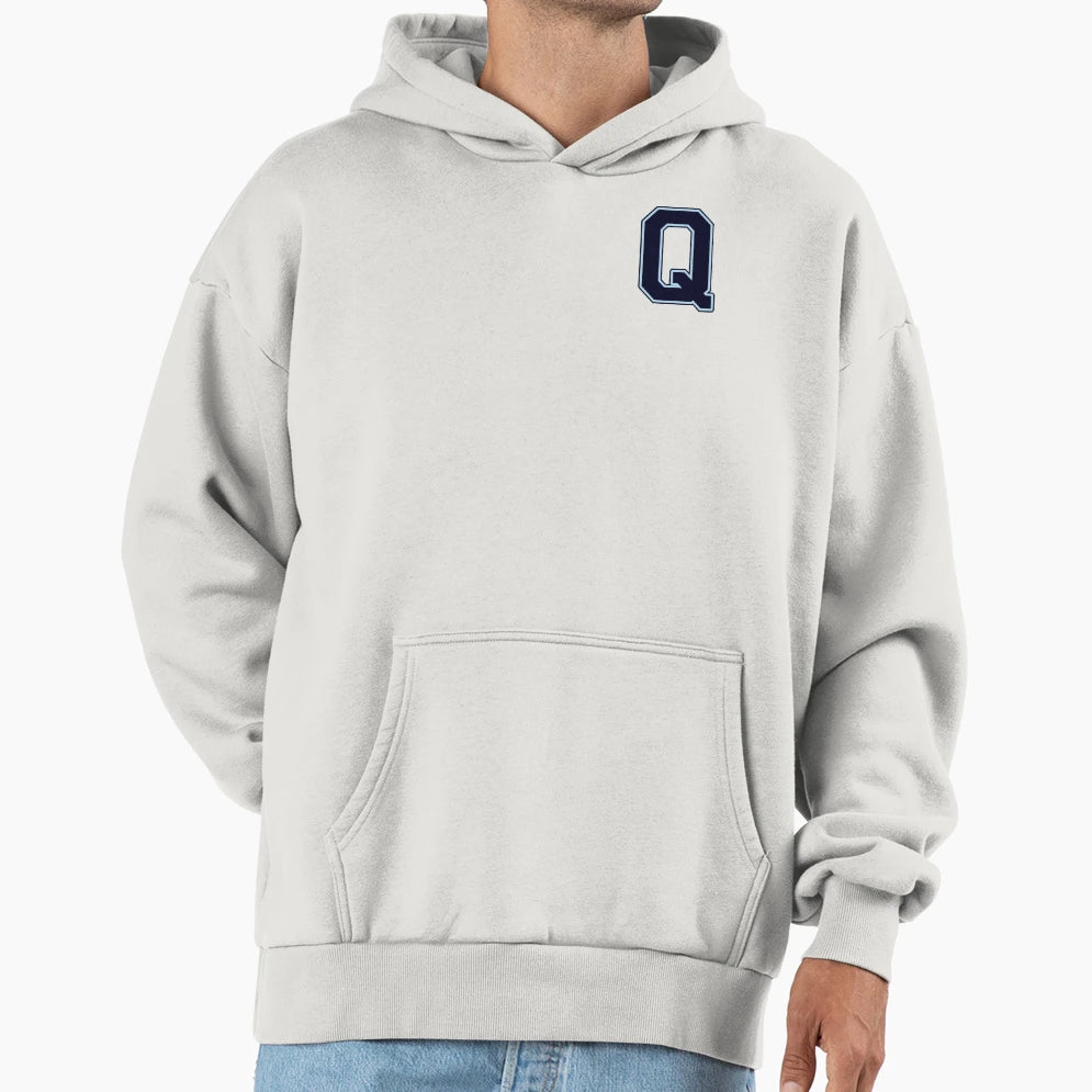 Navy Blue Letter Q Initial Monogram Hoodie - Aesthetic Graphic for Adults - T-Shirt, Sweatshirt, Hoodie