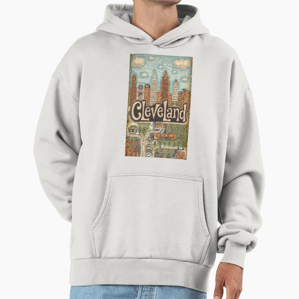 Cleveland City Whimsical Typography Art Hoodie - Aesthetic Graphic Unisex - T-Shirt, Sweatshirt, Hoodie