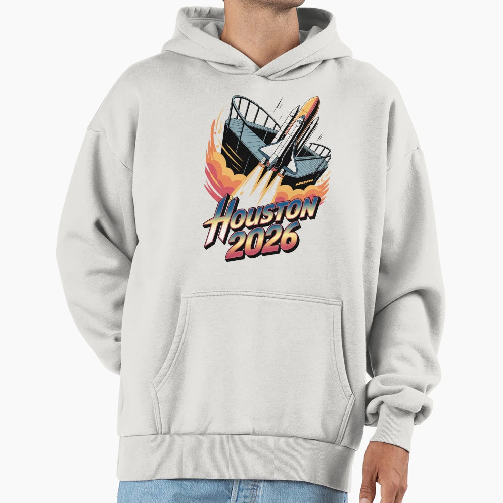 Houston 2026 Space Shuttle Football V19 T-Shirt - Fun Novelty Design Unisex - T-Shirt, Sweatshirt, Hoodie