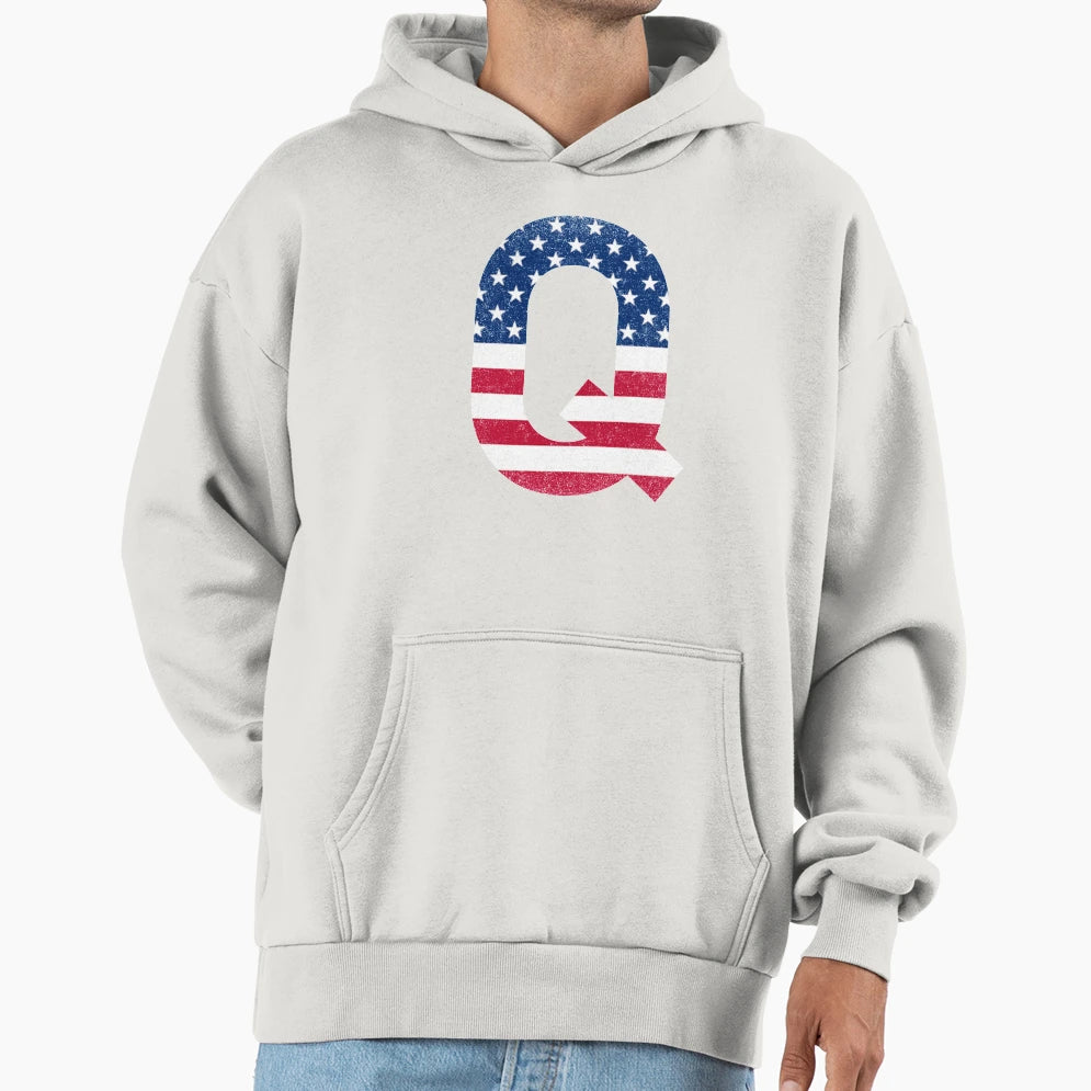 Letter Q Capital Alphabet American Flag Q Hoodie - Novelty Apparel Unisex - T-Shirt, Sweatshirt, Hoodie