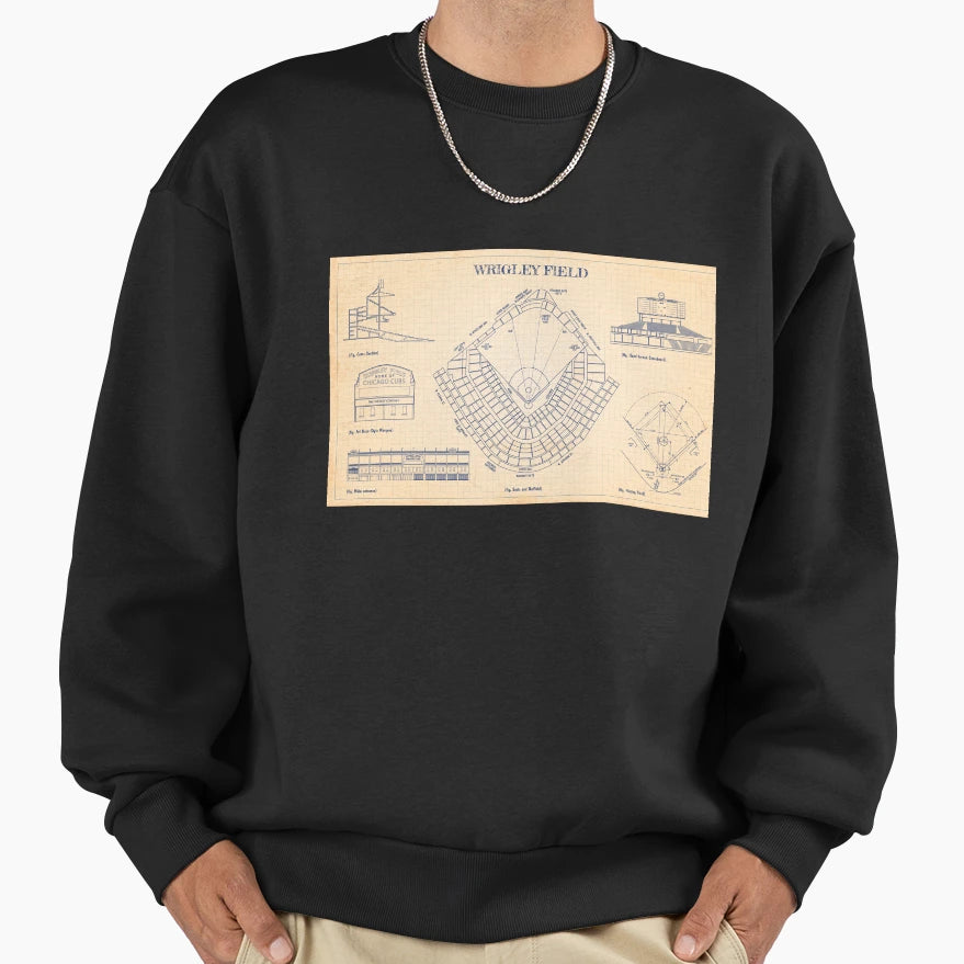Wrigley Field Old Blue Grid Sweatshirt - Aesthetic Graphic for Adults - T-Shirt, Sweatshirt, Hoodie