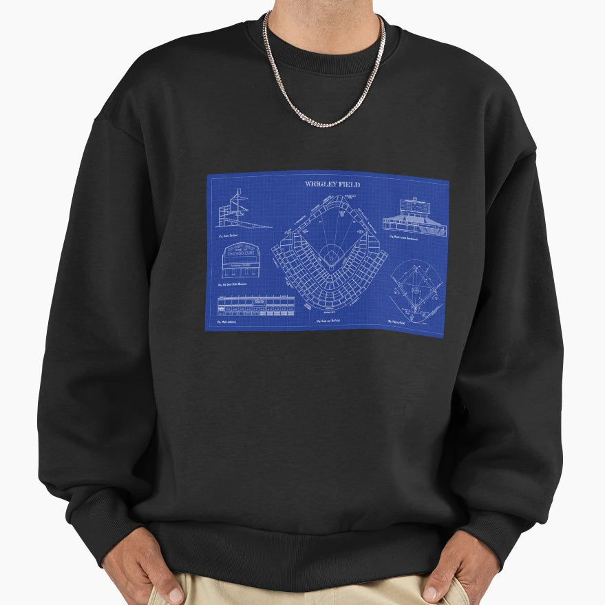 Wrigley Field Blueprint Sweatshirt - Custom Art Print Unisex - T-Shirt, Sweatshirt, Hoodie