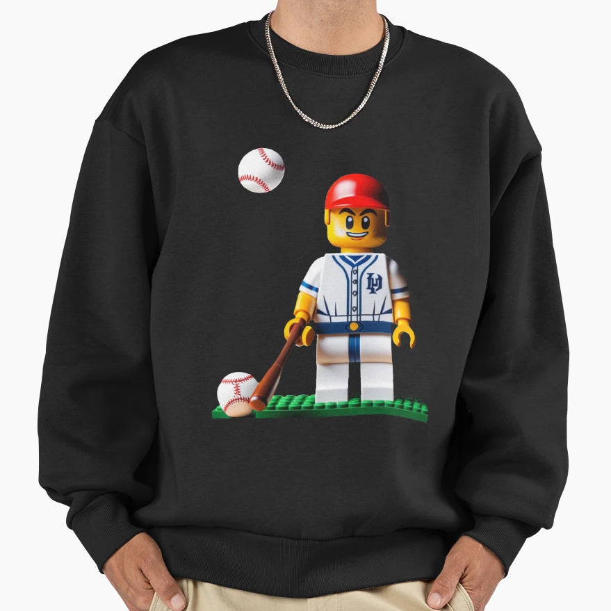 Baseball Player Lego Figure Sweatshirt - Casual Everyday Wear for Adults - T-Shirt, Sweatshirt, Hoodie