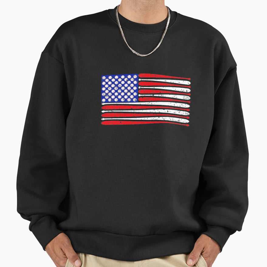 Baseball Flag Baseball American Sweatshirt - Aesthetic Graphic for Adults - T-Shirt, Sweatshirt, Hoodie