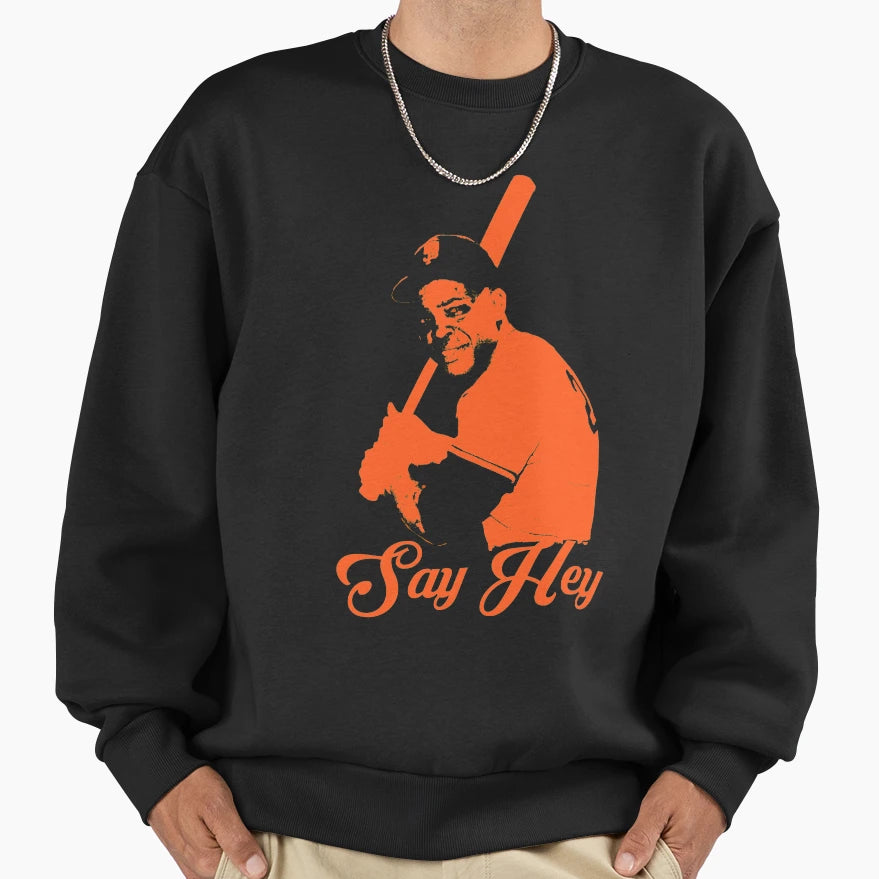 Say Hey Willie Mays Orange Stencil Sweatshirt - Aesthetic Graphic Men Women - T-Shirt, Sweatshirt, Hoodie