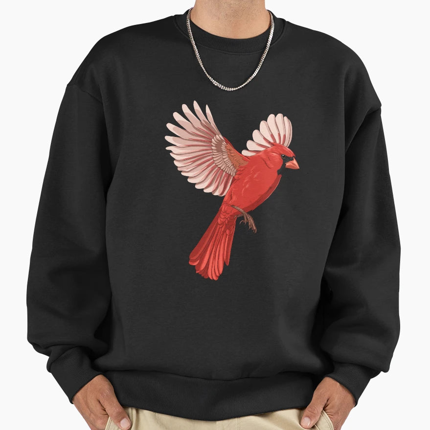 Flying Bird Northern Cardinal Sweatshirt - Fun Novelty Design Men Women - T-Shirt, Sweatshirt, Hoodie